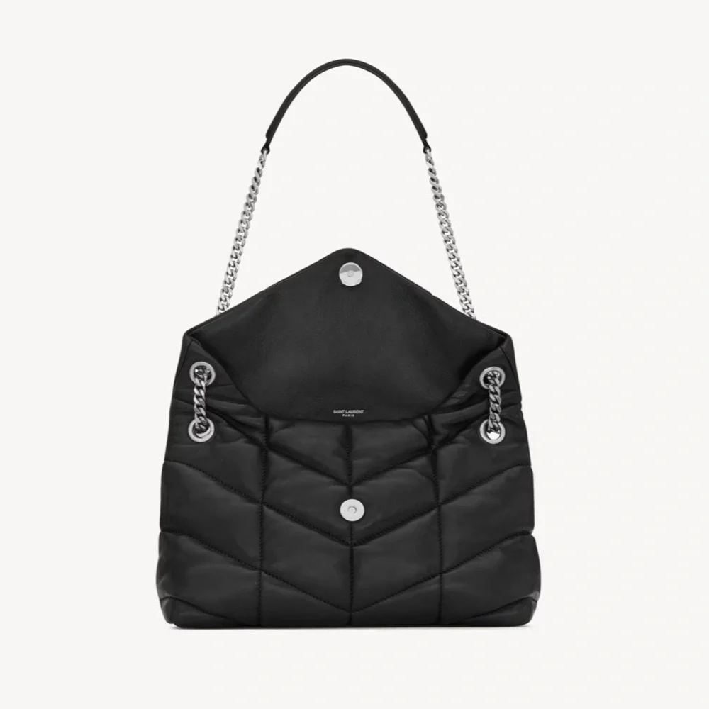 SAINT LAURENT Lambskin Quilted Small Loulou Puffer Monogram Black